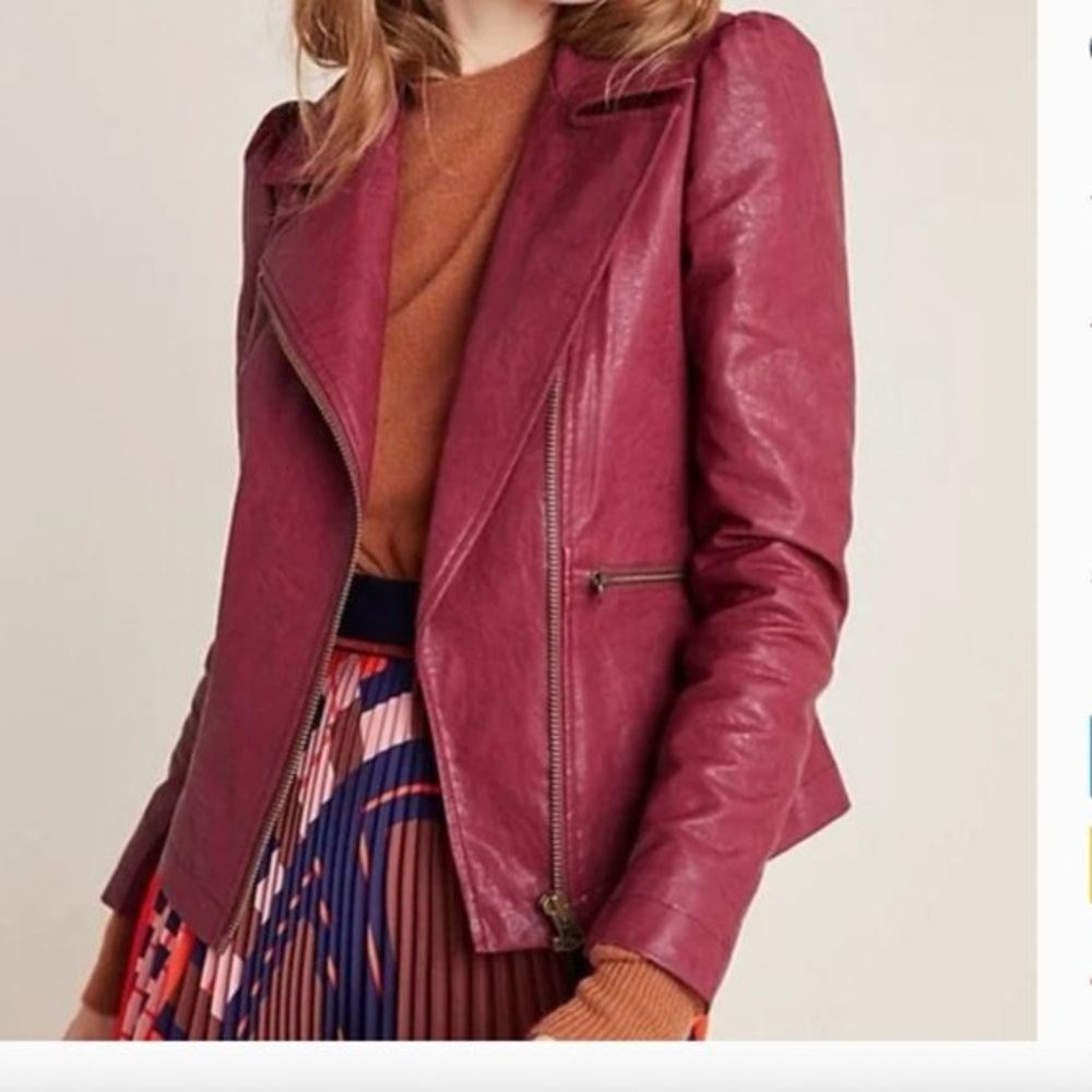Anthropologie Burgundy Petula Moto Jacket - Size S